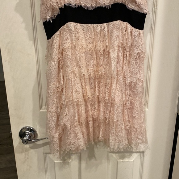 Beautiful Pink Layered Lace Mini DressBlack. Adjustable straps w/Beading detail - Picture 11 of 13